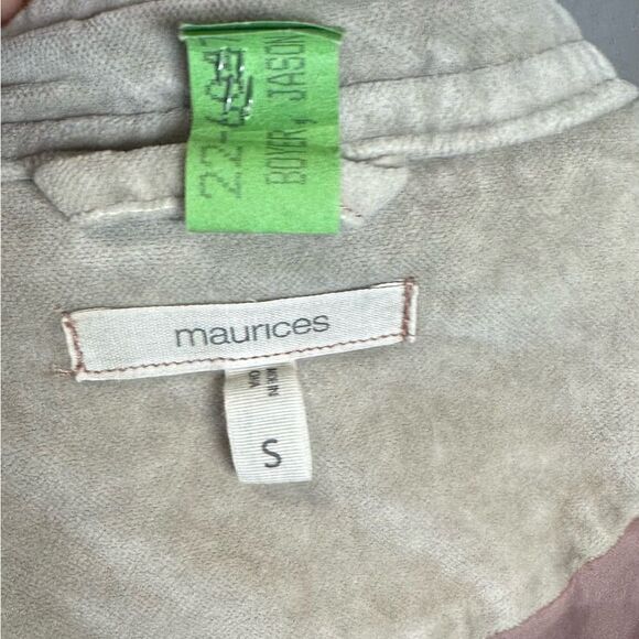 Maurice's Tan Beige Velvet Moto Bomber Jacket Laced Sides Full Zip Size Small - Picture 8 of 9